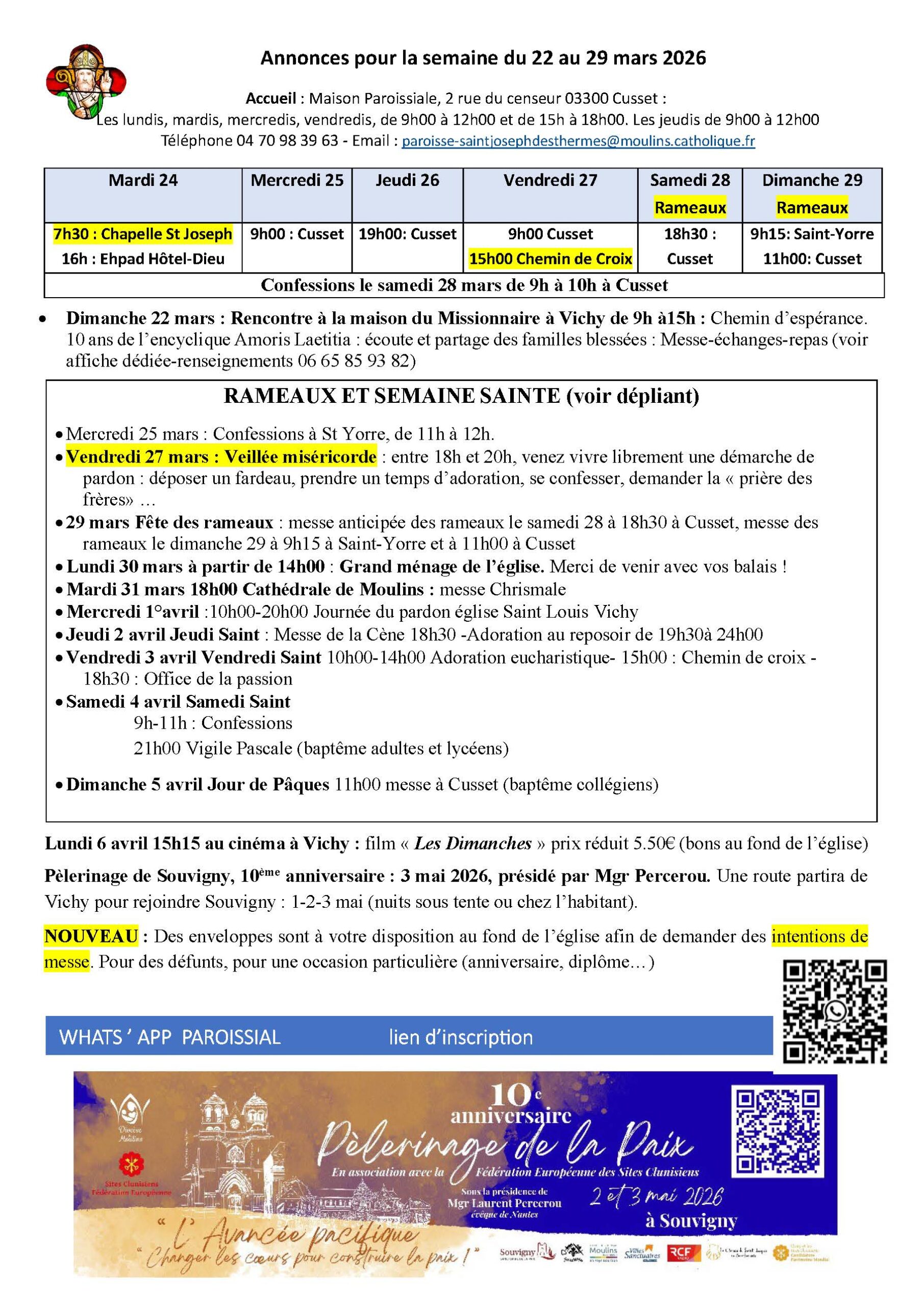 2026 03 16 infos sem 13 semaine 22 29 mars 2026 V2
